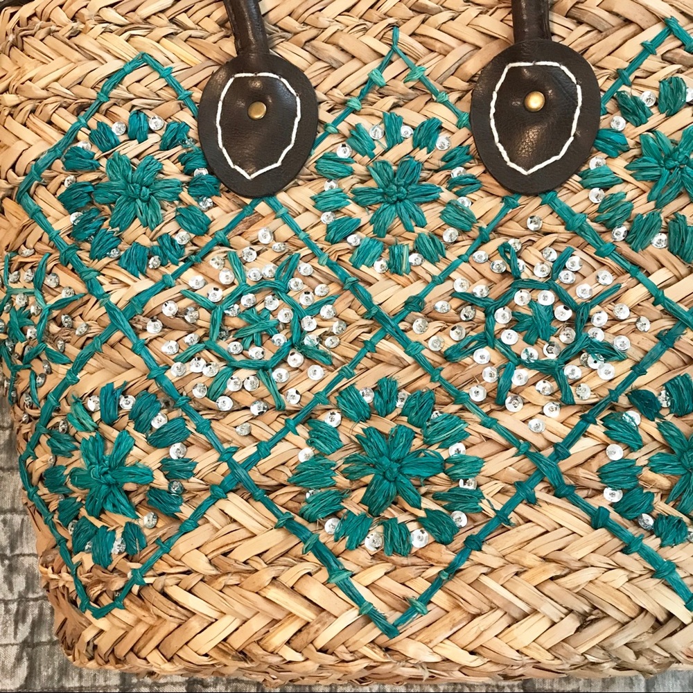 EMBELLISHED STRAW TOTE